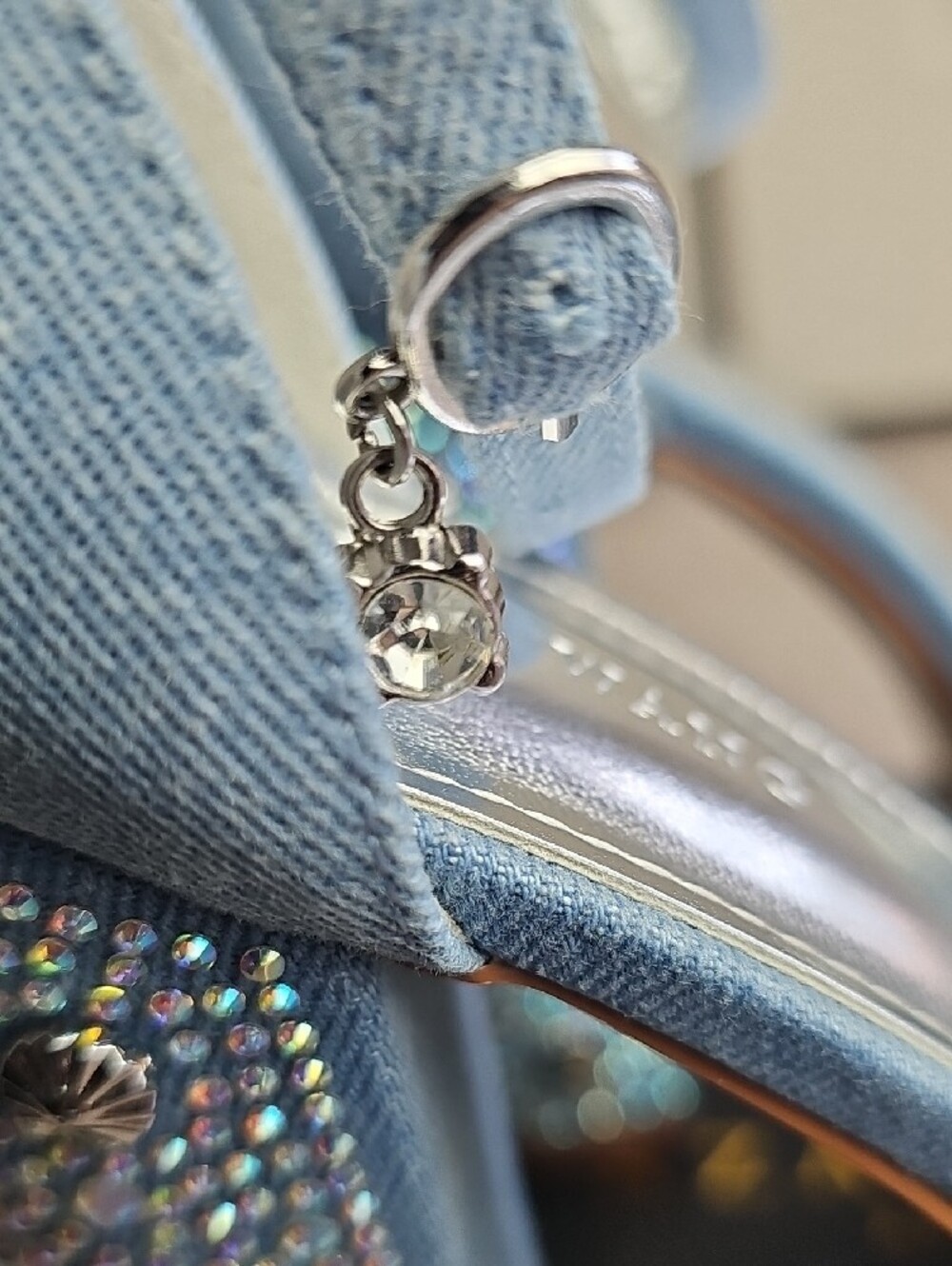 Light Blue Platform Ankle-Strap High Heels with Rhinestone Embellishment - Picture 8 of 10